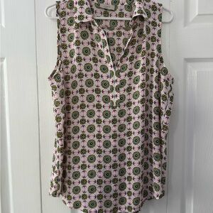 LOFT Brown and Tan Sleeveless Polo Blouse